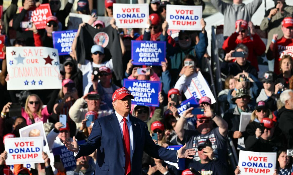 <span>Republican presidential candidate Donald Trump arrives to speak during a campaign rally in Wildwood, New Jersey, on Saturday.</span><span>Photograph: Jim Watson/AFP/Getty Images</span>