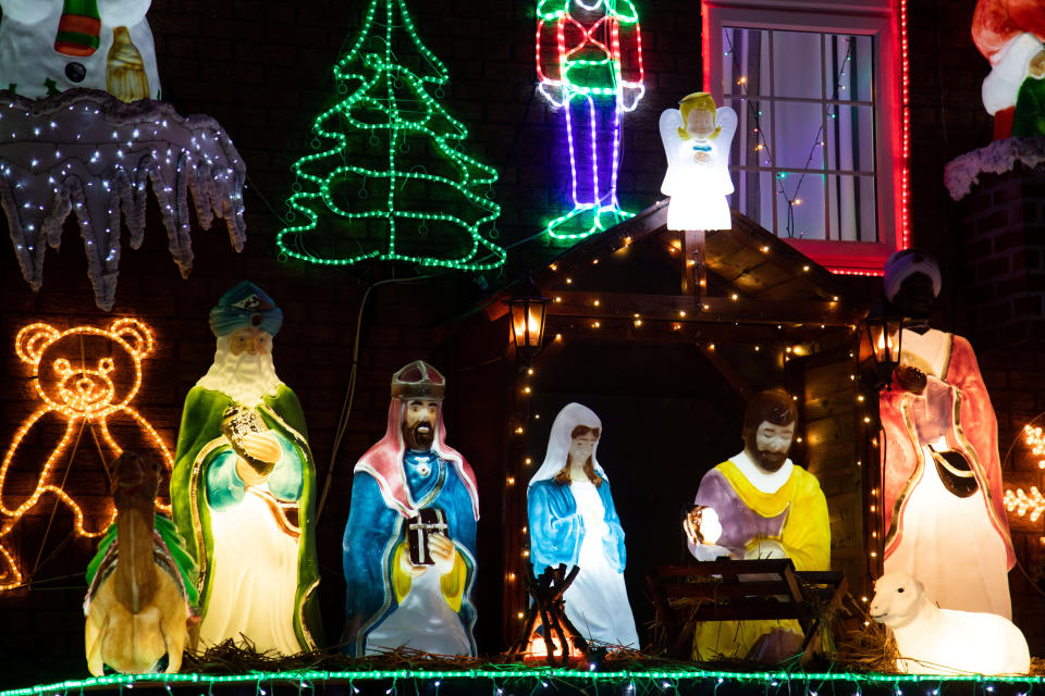 The display also includes a nativity display in the garden. (SWNS)