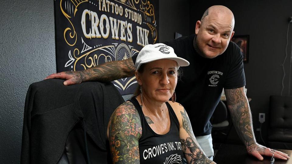Kelly and Chad Crowe at Crowe’s Ink. Tattoo in Bradenton. Kelly is a registered nurse and certified laser technician and Chad is lead tattoo artist.