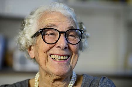 British children's writer and illustrator Judith Kerr chats as she sits in her kitchen at her home in west London, Britain September 30, 2015. REUTERS/Dylan Martinez