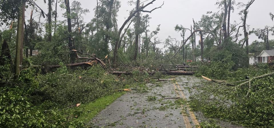 Cactus Street after possible tornado swept through Tallahassee early on Friday, May 10, 2024.