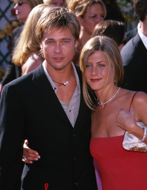 <p>IMAGO / ZUMA Wire</p><p>Aniston and Pitt met through their managers in 1994, and at first the relationship was strictly platonic. But after Aniston split from actor <strong>Tate Donovan</strong> and Pitt separated from <strong>Gwyneth Paltrow</strong>, they began secretly dating in 1998. In 1999, the ultra-famous actors made their red-carpet debut; and in 2000, they had a million-dollar Malibu beach wedding, complete with a 13-minute fireworks display. </p><p>But as it goes in Hollywood, their breakup made the bigger boom. The couple separated in 2005, and though they tried to keep the reasoning under wraps, it later came out that Pitt had fallen for <strong>Angelina Jolie</strong>, his co-star in <em>Mr. and Mrs. Smith</em>. Still, he attended Aniston’s 50th birthday party in 2019, and it seems the two remain friends.</p><p><strong>Related: <a href="https://parade.com/1213630/jessicasager/jennifer-aniston-net-worth/" rel="nofollow noopener" target="_blank" data-ylk="slk:Jennifer Aniston's Net Worth in 2013 and How Much She Makes From 'Friends';elm:context_link;itc:0;sec:content-canvas" class="link ">Jennifer Aniston's Net Worth in 2013 and How Much She Makes From 'Friends'</a></strong></p>