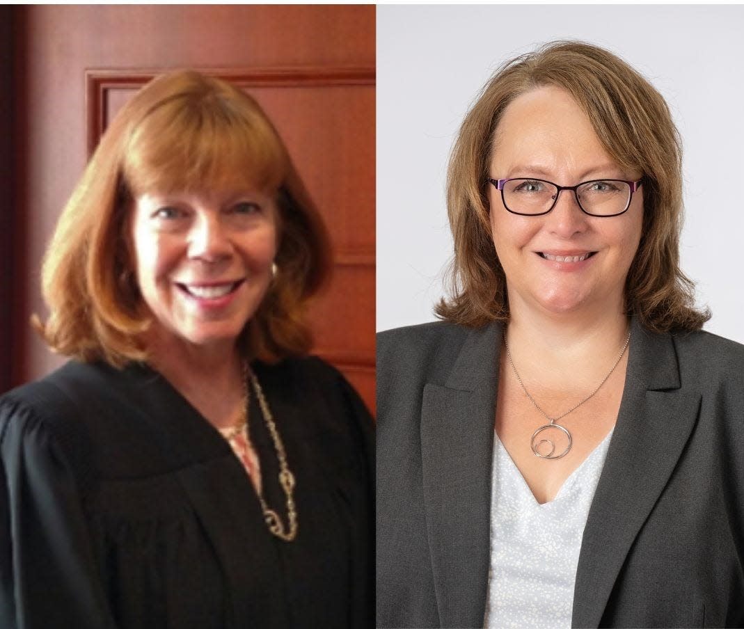 Barbara Carter, left, and Melena Siebert are seeking the Republican party nomination in the March primary for an open judgeship on the Ohio 12th District Court of Appeals, which includes Madison County and seven other counties.