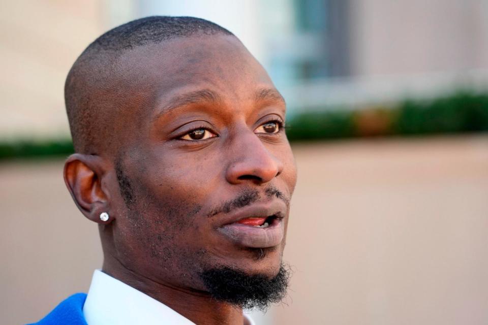 PHOTO: Michael Corey Jenkins speaks outside the federal courthouse in Jackson, Miss., March 19, 2024. (Rogelio V. Solis/AP)