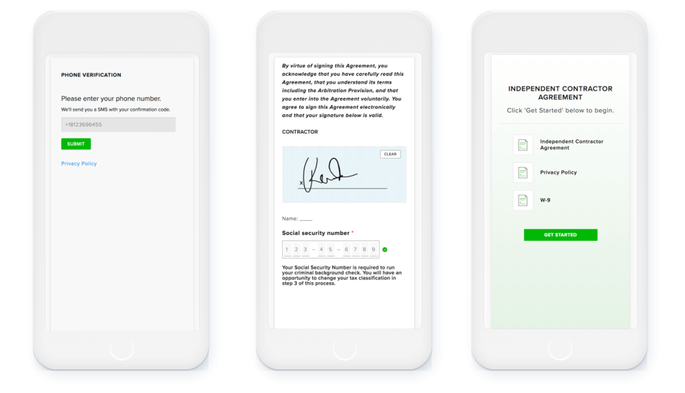 Instacart employee agreement via HelloSign on a mobile phone