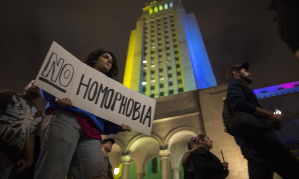 People march in Los Angeles to honor the LGBT victims of the worst mass shooting in US history in June 2016.