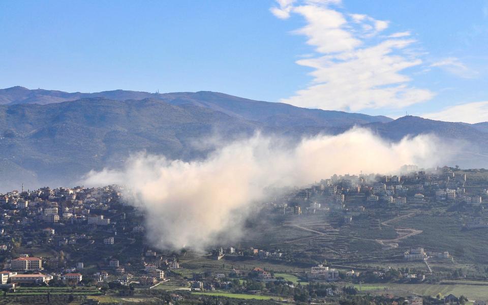 Smoke rises in southern Lebanon after Israeli strikes on Saturday morning