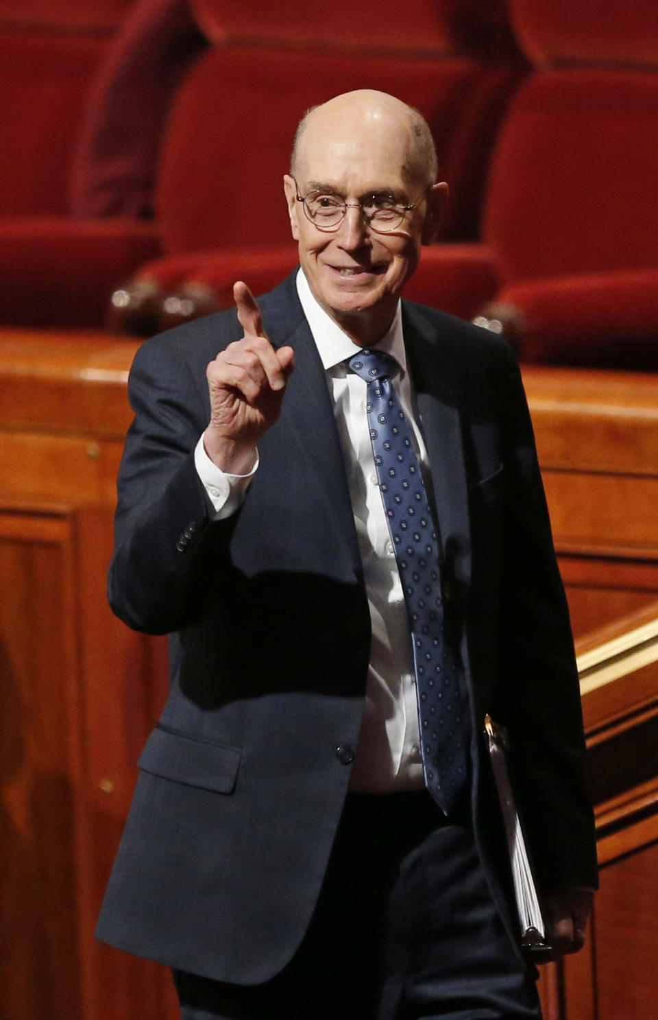 Mormon leader Henry B. Eyring leaves after the morning session of the twice-annual conference of The Church of Jesus Christ of Latter-day Saints Saturday, Oct. 6, 2018, in Salt Lake City. (AP Photo/Rick Bowmer)