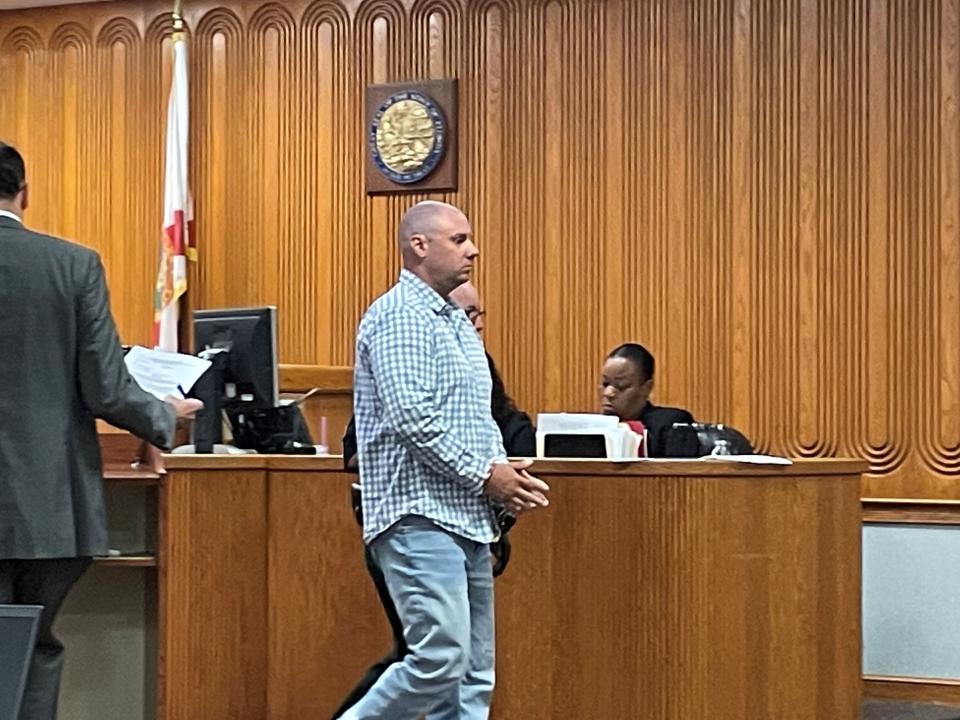 Fired St. Lucie County sheriff's deputy Evan Cramer is sentenced to prison for seven years during a brief hearing May 23, 2022 at the St. Lucie County Courthouse as part of a plea deal reached with state  prosecutors.