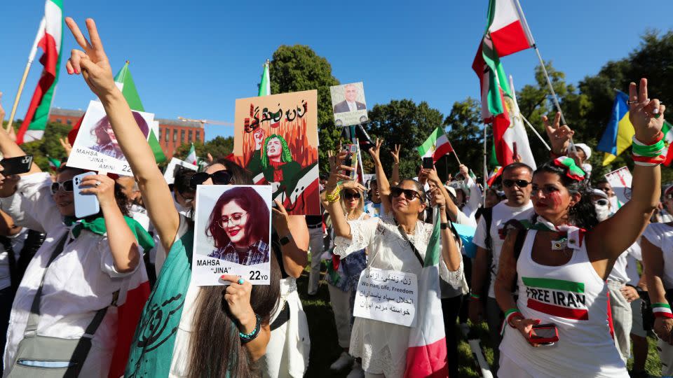 Iranians march outside the White House on Saturday. - Allison Bailey/Reuters
