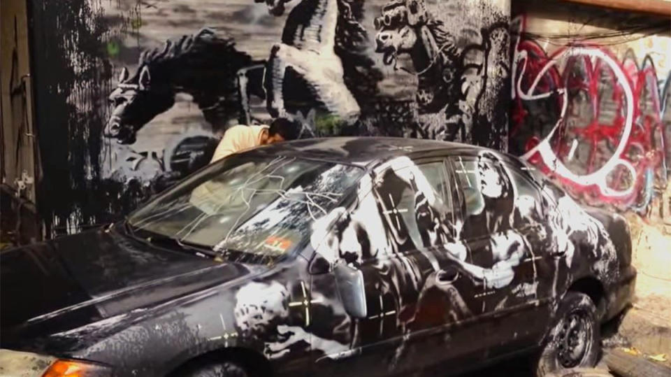 Banksy's 2013 Crazy Horse installation set in N.Y.C's Lower East Side neighborhood. 