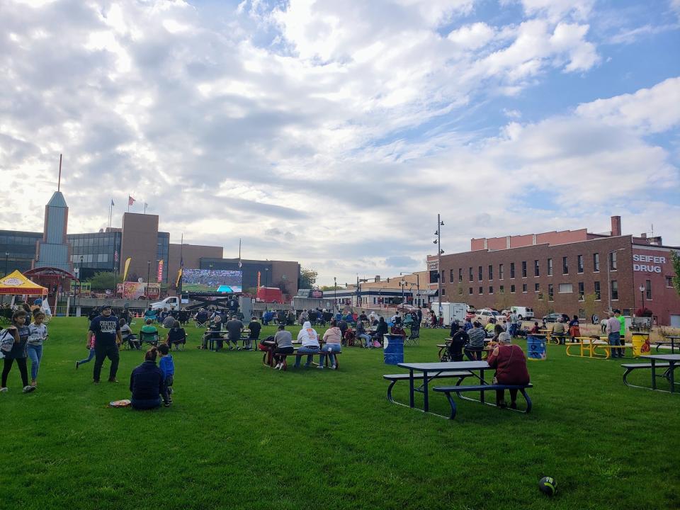 2022 Food Truck and Tailgate Party held on Central Green in Elkhart. This year's event will be held Aug. 26 to watch the Notre Dame vs Navy game.