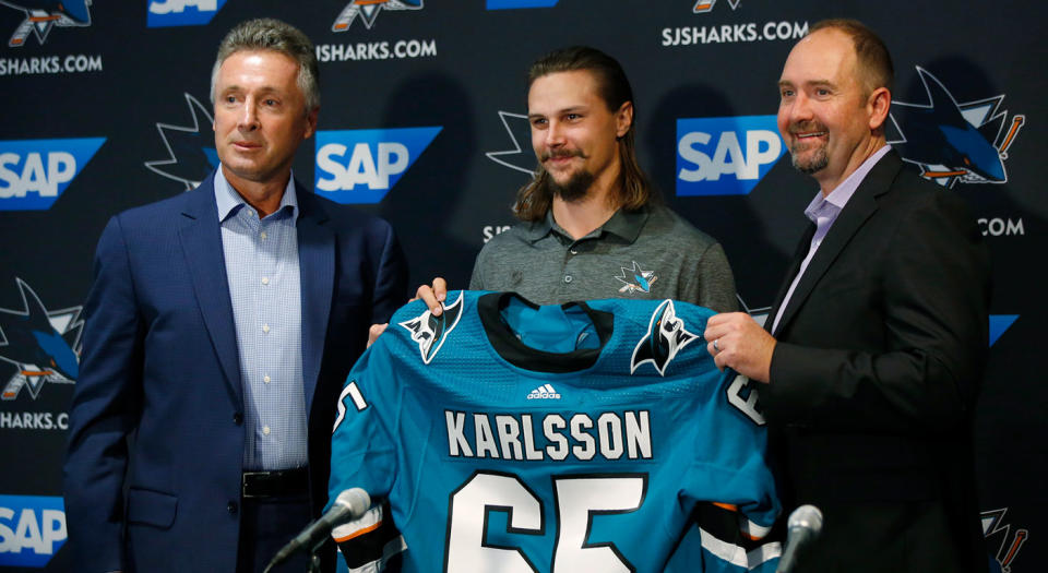 Erik Karlsson brings an incredible dynamic to the Sharks’ back end. (Getty)
