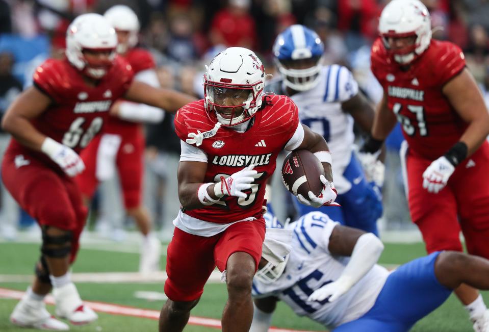 U of L's Jawhar Jordan (25) posted his ninth career 100-yard rushing performance against Duke on Saturday.