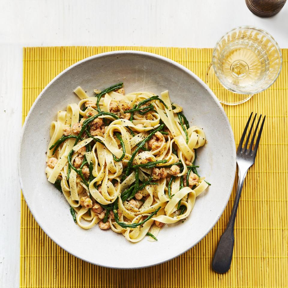 1) Brown shrimp and samphire tagliatelle