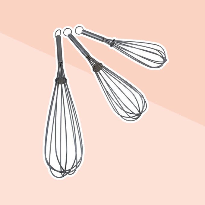 <a href="https://www.walmart.com/ip/Mainstays-Chrome-Whisk-Set-3-Piece/14964972?wl13=2452&selectedSellerId=0" rel="nofollow noopener" target="_blank" data-ylk="slk:3 Piece Whisk Set;elm:context_link;itc:0;sec:content-canvas" class="link rapid-noclick-resp">3 Piece Whisk Set</a>