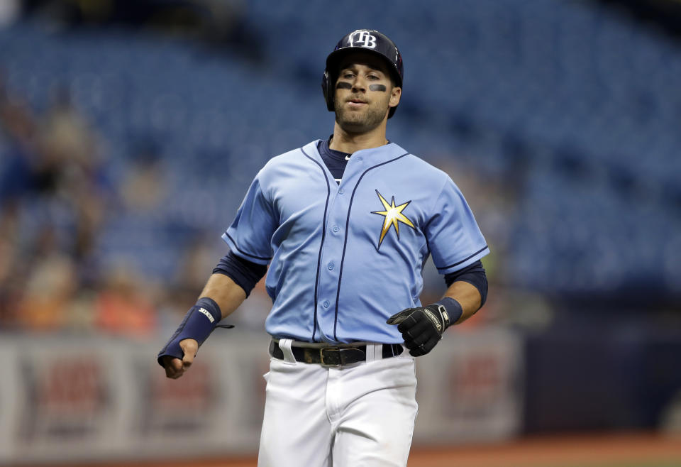 Kevin Kiermaier of the Tampa Bay Rays was almost completely covered in Vaseline. (AP Photo)