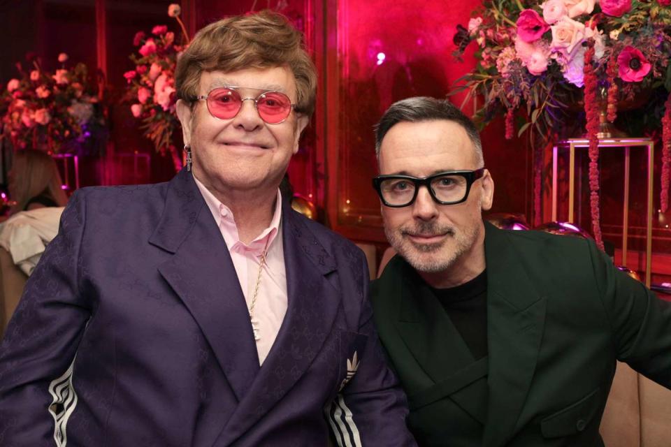 <p>Natasha Campos/Getty</p> Elton John and David Furnish at the CAA Pre-Oscar Party on March 10, 2023