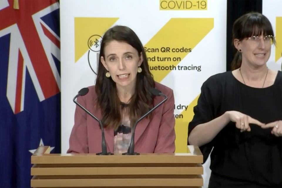 New Zealand Prime Minister Jacinda Ardern speaks during a news conference.