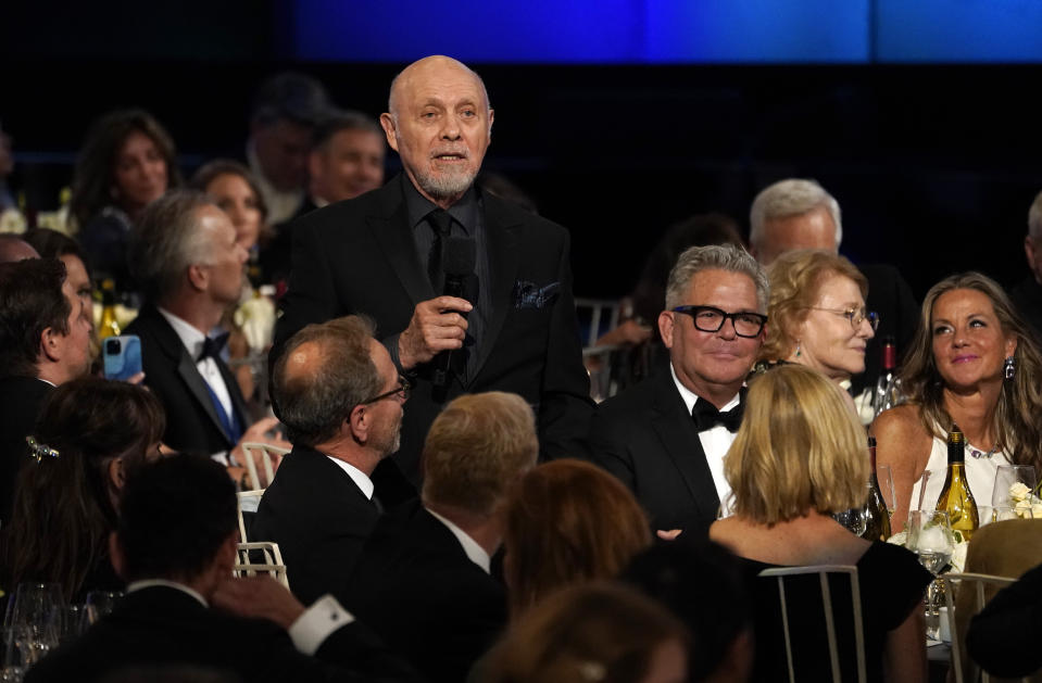 Actor Hector Elizondo speaks from the audience at the 48th AFI Life Achievement Award Gala honoring Julie Andrews, Thursday, June 9, 2022, at the Dolby Theatre in Los Angeles. (AP Photo/Chris Pizzello)