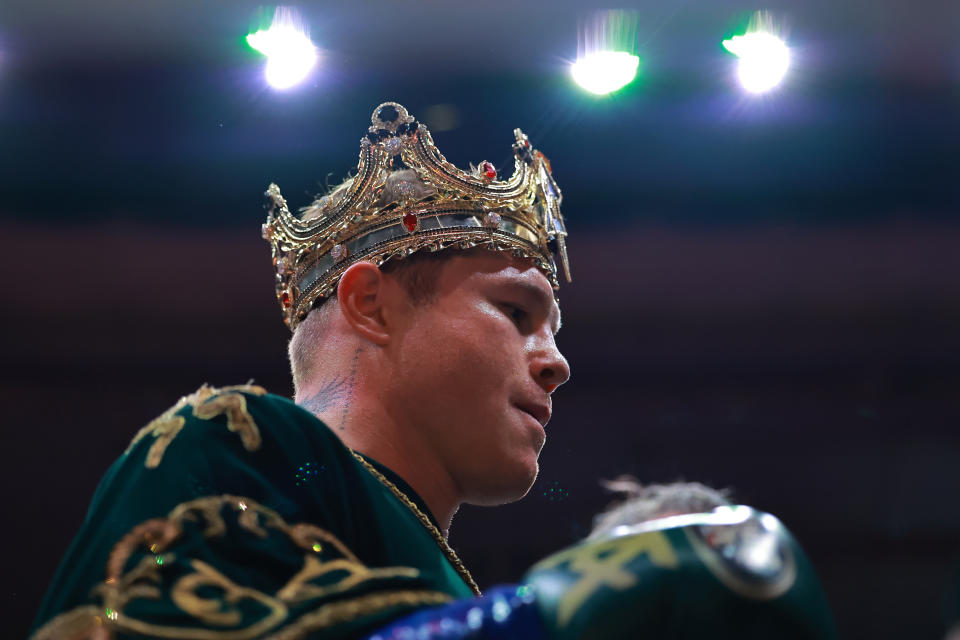 ZAPOPAN, MEXICO - MAY 06: Canelo Alvarez arrives prior the fight for the Super Middleweight Championship at Akron Stadium on May 06, 2023 in Zapopan, Mexico. (Photo by Hector Vivas/Getty Images)