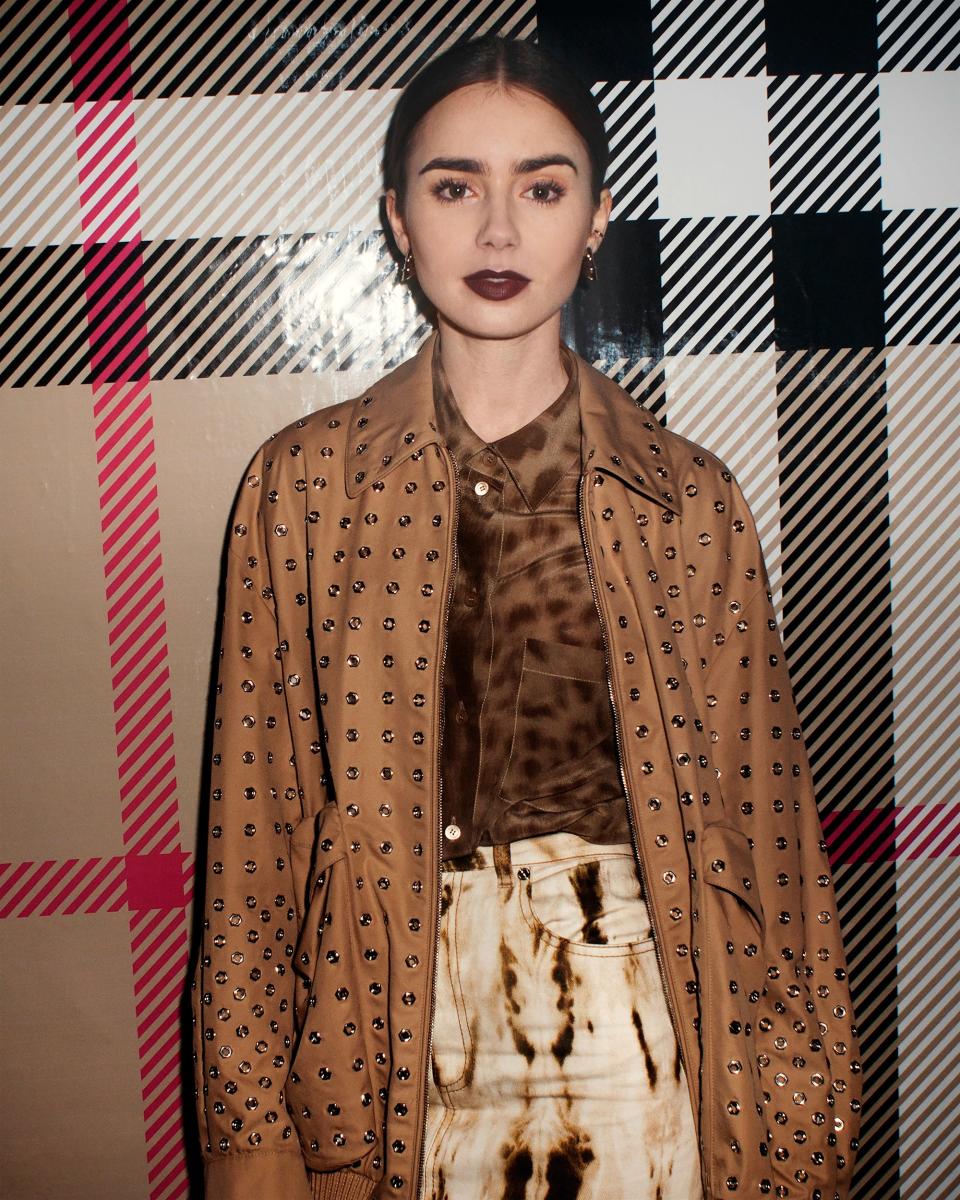 Lily Collins at the Vivienne Westwood x Burberry collaboration party