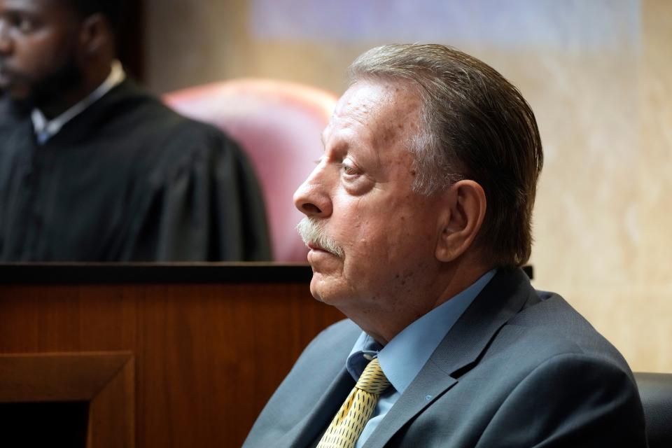 Dr. Kenneth Romanoski is questioned by defense Attorney Paulette Michel Loftin in court on Friday, July 28, 2023, in Pontiac, Mich. Prosecutors are making their case that the Michigan teenager, Ethan Crumbley, should be sentenced to life in prison for killing four students at his high school in 2021. Prosecutors introduced dark journal entries written by Crumbley, plus chilling video and testimony from a wounded staff member.