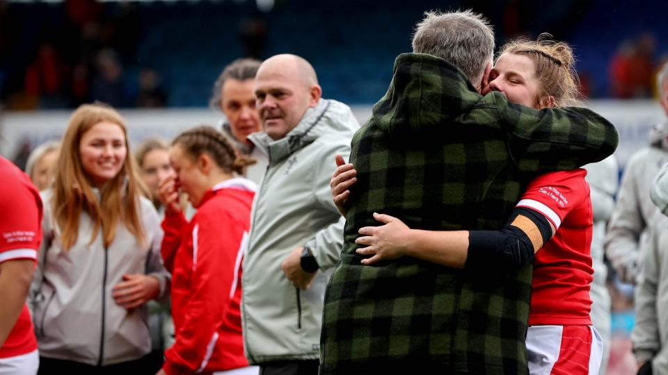 Williams was joined on the pitch by her dad Gareth after making her debut for Wales against Ireland in the TikTok Women's Six Nations