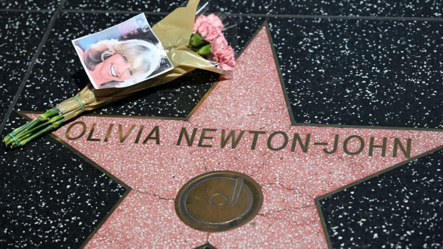 Olivia Newton-John’s star on the Hollywood Walk of Fame is seen shortly after her passing on Aug. 8, 2022. (Robyn Beck/AFP via Getty Images)