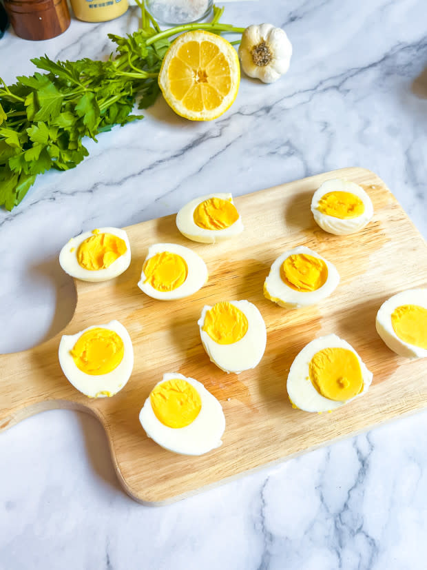 Cut hard-boiled eggs<p>Courtesy of Jessica Wrubel</p>