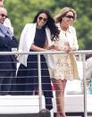 <p>Meghan was spotted for the first time with Prince Harry when she watched him play Polo this summer. The star wore a long, ruffled Antonio Berardi dress with a white blazer.</p>