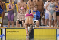 Caeleb Dressel starts the men's 100 butterfly during the Speedo Atlanta Classic finals Friday, May 12, 2023, in Atlanta. (AP Photo/Brynn Anderson)