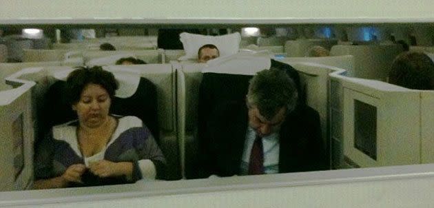 Gordon Brown aboard the British Airways flight. Photo: The Daily Mail