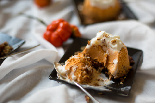 <div class="caption-credit"> Photo by: Brit + Co.</div><p> <a rel="nofollow noopener" href="http://www.brit.co/pumpkin-ice-cream-tart/" target="_blank" data-ylk="slk:Pumpkin Ice Cream Tart with Speculoos Crust;elm:context_link;itc:0;sec:content-canvas" class="link ">Pumpkin Ice Cream Tart with Speculoos Crust</a>: What's not to love about ice cream in tart form? The kicker in this recipe is definitely the cookie crust, made from buttery Speculoos. </p>