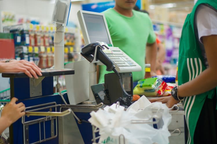 cashier, supermarket, checkout, receipt, pos, market, department, pay, mall, attractive, buy, retail, transaction, service, discount, plastic, card, assortment, shelf, computer,