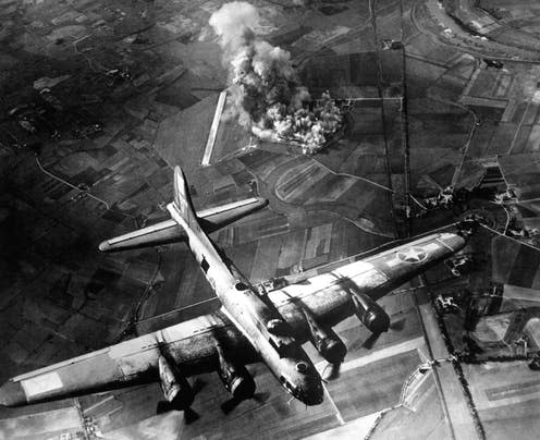 <span class="caption">Unleashing hell.</span> <span class="attribution"><a class="link " href="https://www.shutterstock.com/image-photo/b17-bomber-during-first-big-raid-251930686?src=euhsbZtAgSPa6Ln_G9E1Gg-1-0" rel="nofollow noopener" target="_blank" data-ylk="slk:Everett Historical/Shutterstock;elm:context_link;itc:0;sec:content-canvas">Everett Historical/Shutterstock</a></span>