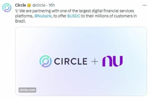 Circle se asocia con Nubank para impulsar el uso de USDC en Brasil