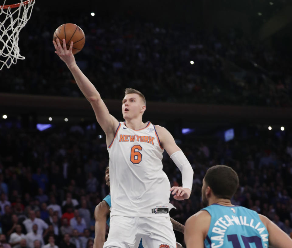 Kristaps Porzingis is driving and thriving, and about a million other things Clyde Frazier says. (AP)