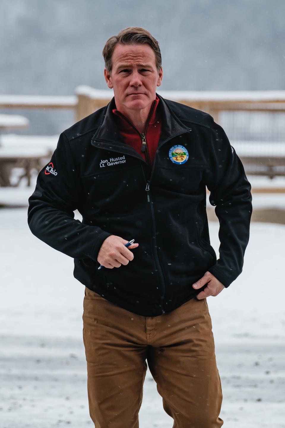 Lt. Gov. Jon Husted arrives Monday at Breitenbach Wine Cellars in Dover Township.