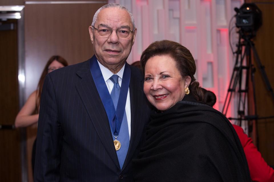 honoree Colin L. Powell, poses for a photo with his wife, Alma Powell, after he received the "Great Americans" Medal, at the Smithsonian National Museum of American History. on Wednesday, December 7, 2016 in Washington, DC. (Photo by Cheriss May/NurPhoto via Getty Images)