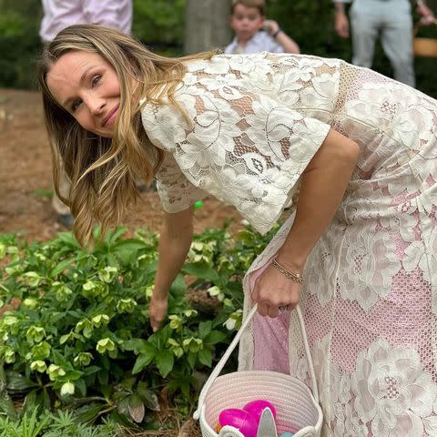 <p>Kristen Bell/Instagram</p> Kristen Bell searches for eggs