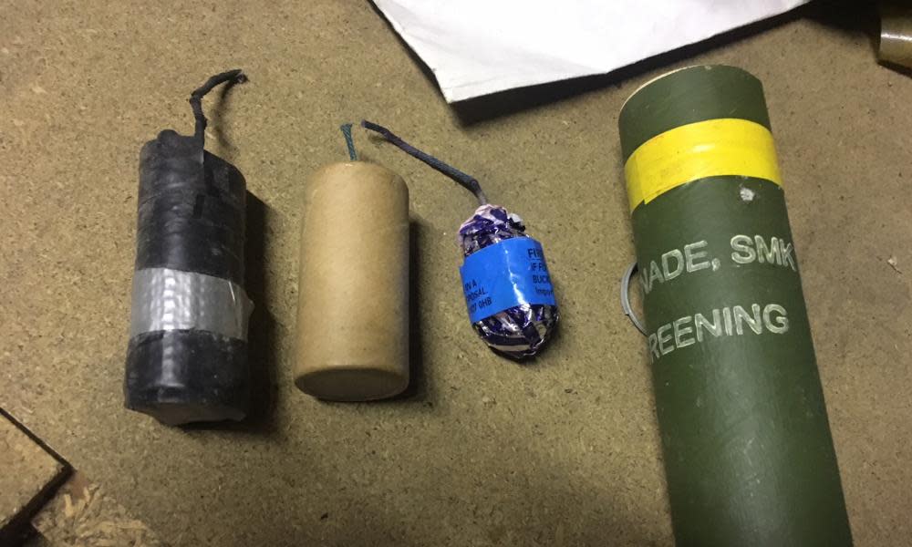 Weapons including a home made grenade which was found at the home of Matthew Glynn in Bristol.