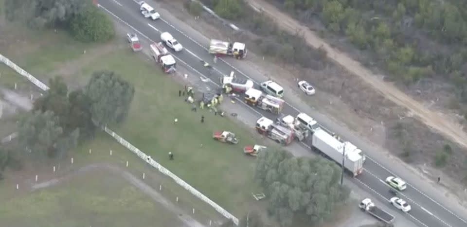 Emergency services are attending a serious crash south-east of Perth. Source: 7 News