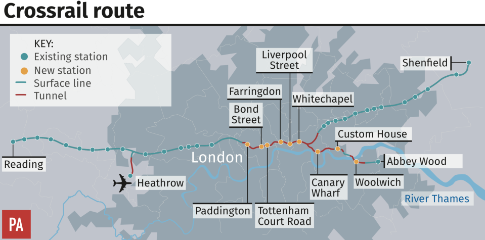 The Crossrail route (PA graphic)