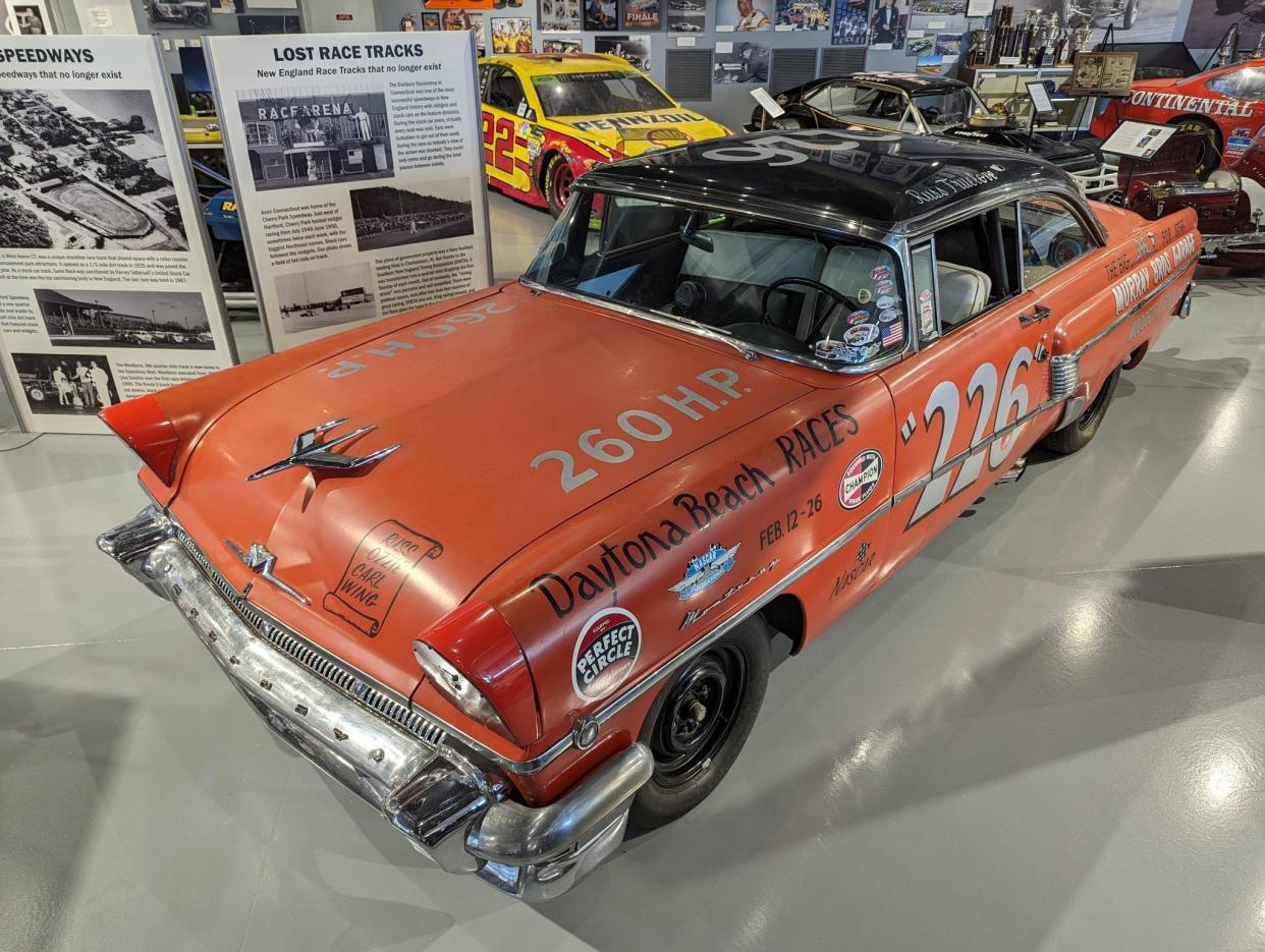 One of the current exhibits at the New England Racing Museum is the 1956 Mercury, which Russ Truelove raced at Daytona Beach.