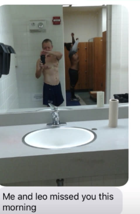 Professor Ric Curtis photographing himself half-naked with another accused adjunct professor in a bathroom, according to reports.