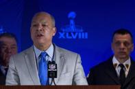 U.S. Secretary of Homeland Security Jeh Johnson speaks with the media during the NFL's security press conference ahead of Super Bowl XLVIII in New York January 29, 2014. REUTERS/Brendan McDermid