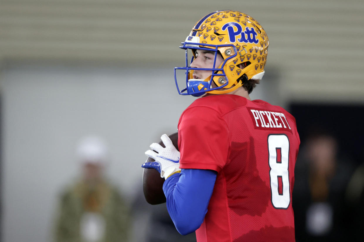 Pitt QB Kenny Pickett should end up going high in the 2022 NFL draft. (AP Photo/Butch Dill)