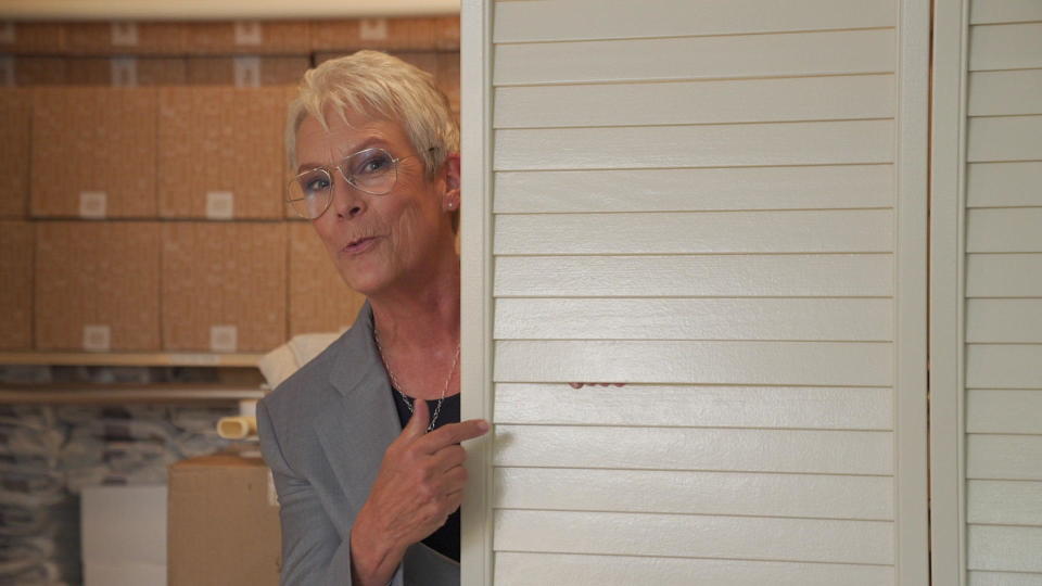 Actress Jamie Lee Curtis (who as Laurie Strode hid from the murderous Michael Myers in a closet in the original 