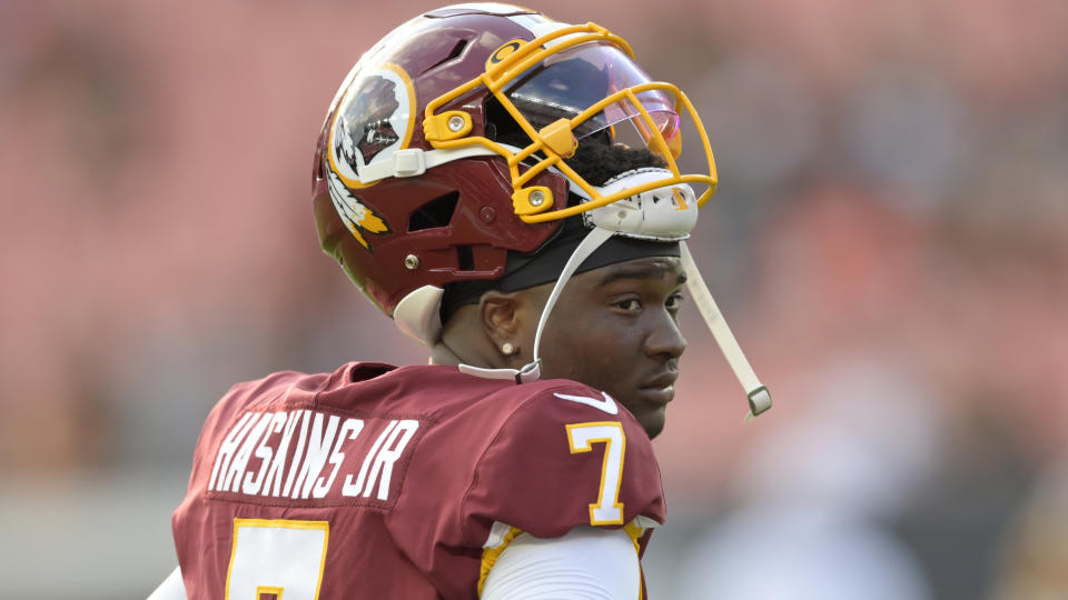 Waiting his turn: Washington rookie quarterback Dwayne Haskins is sitting and learning, even as the team has gotten off to an 0-3 start. (AP)